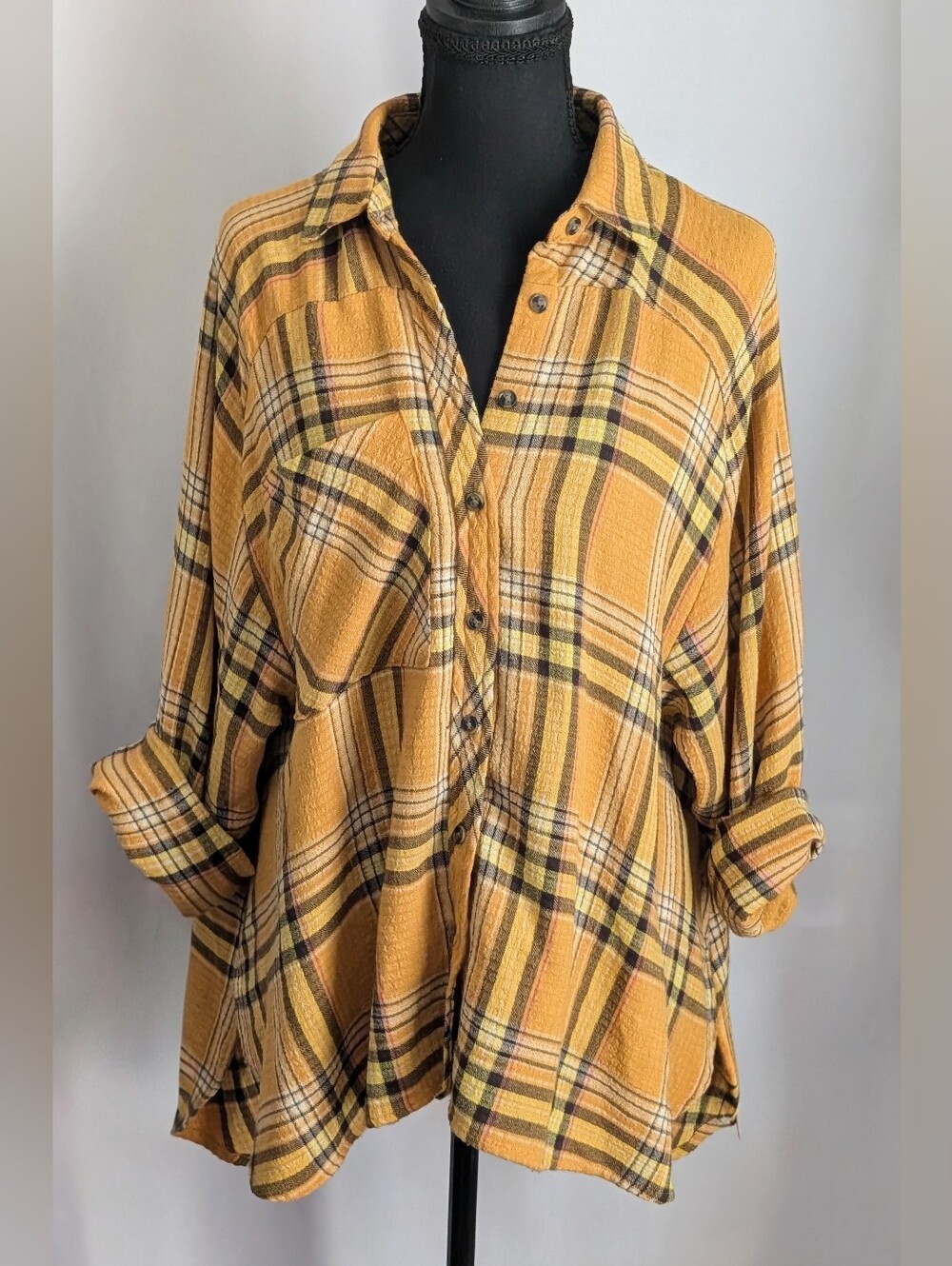 BDG Urban Outfitters Mustard Plaid Oversized Flannel Shirt XS